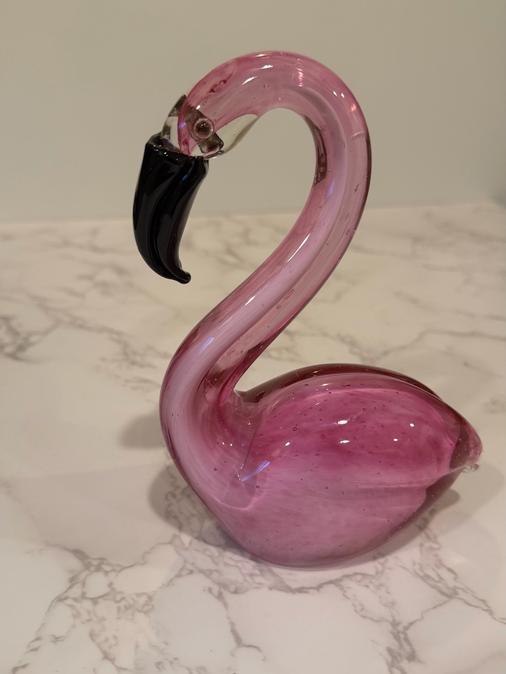 Pink Art Glass Flamingo Figurine Paperweight Murano Style 7”